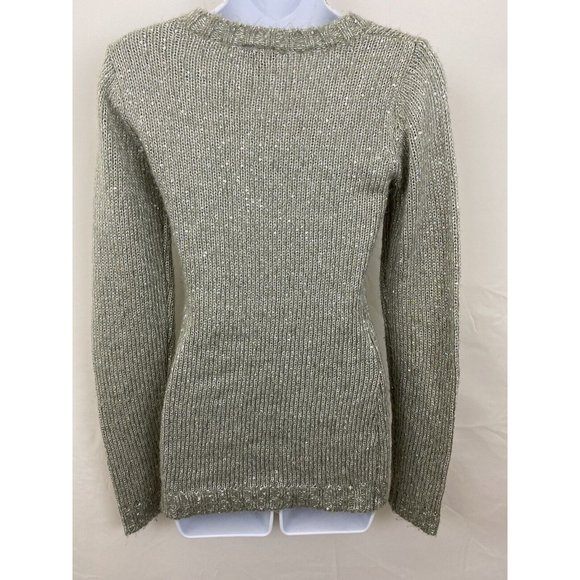 Rue 21 Small Gray Silver Sparkly Sequin Acrylic Wool Long Sleeve Knit Sweater - Picture 7 of 12